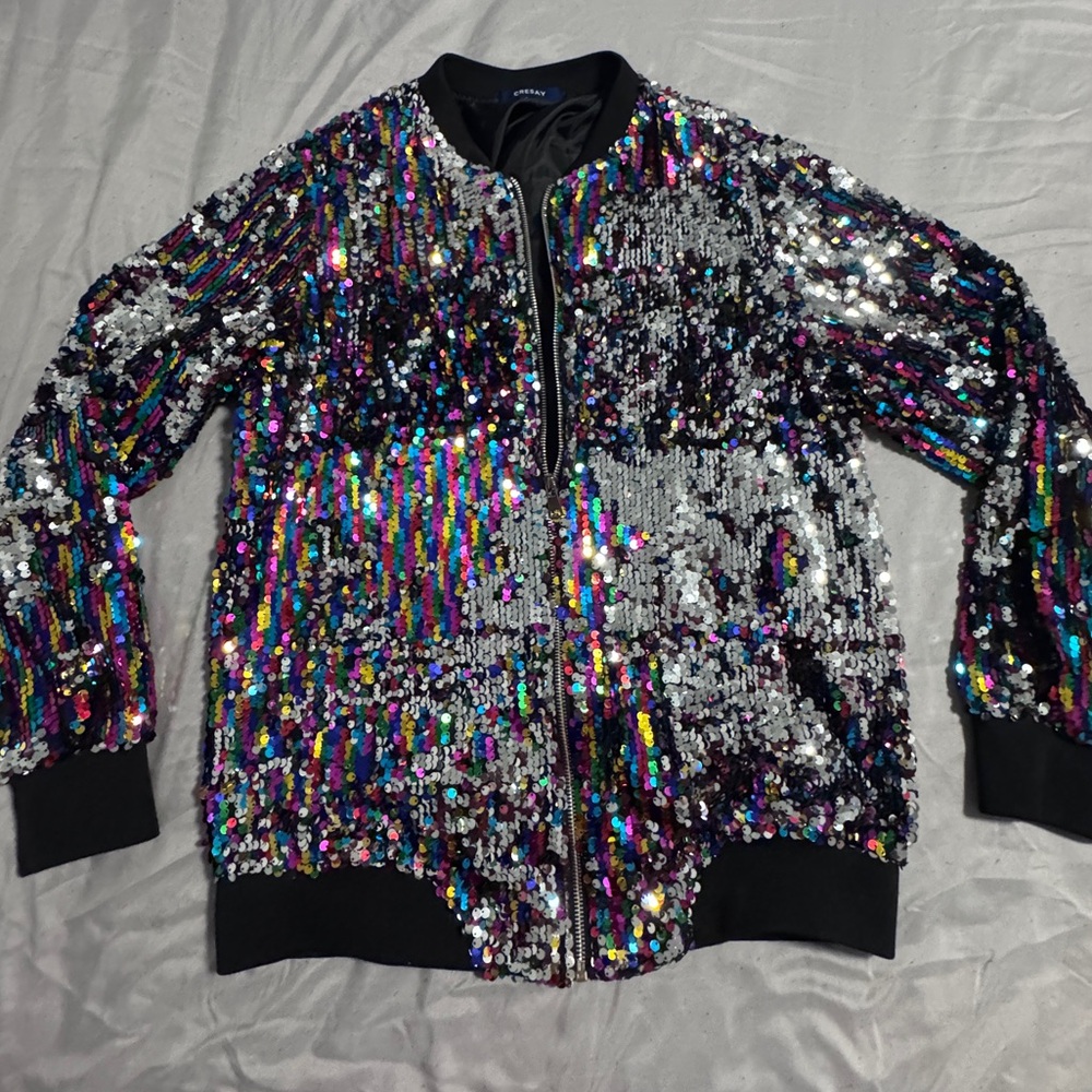 Cresay Multicolor Sequin Bomber Jacket